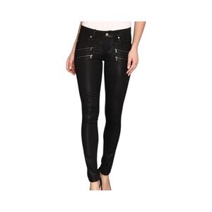 PAIGE Edgemont Black Coated Skinny Jeans Zip Detail Size 27 Rock Chic